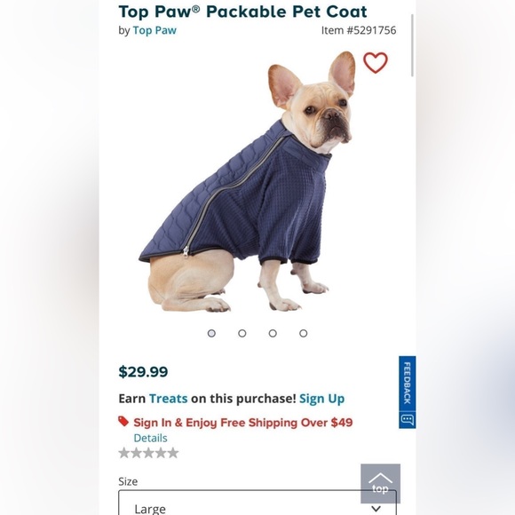 Top Paw Light Weight Packable Dog Coat Size Large Brand New!